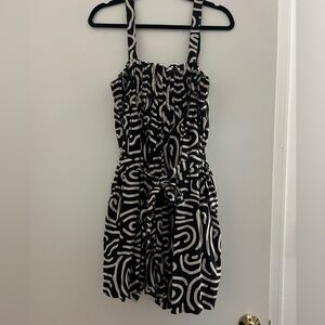 Black and White Patterned Linen Blend Dress